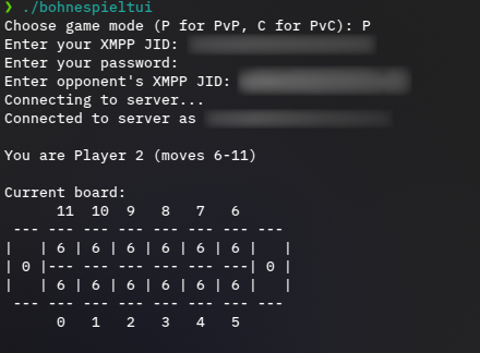 Connection image of two players playing a network mancala game