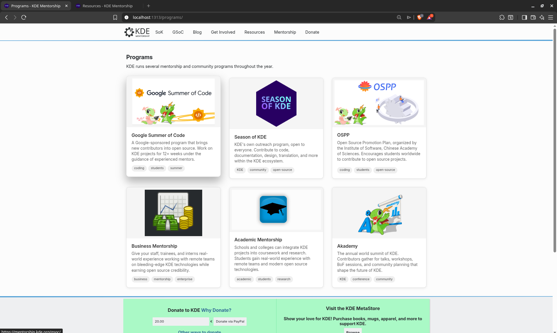 Addition of the programs page to mentorship website