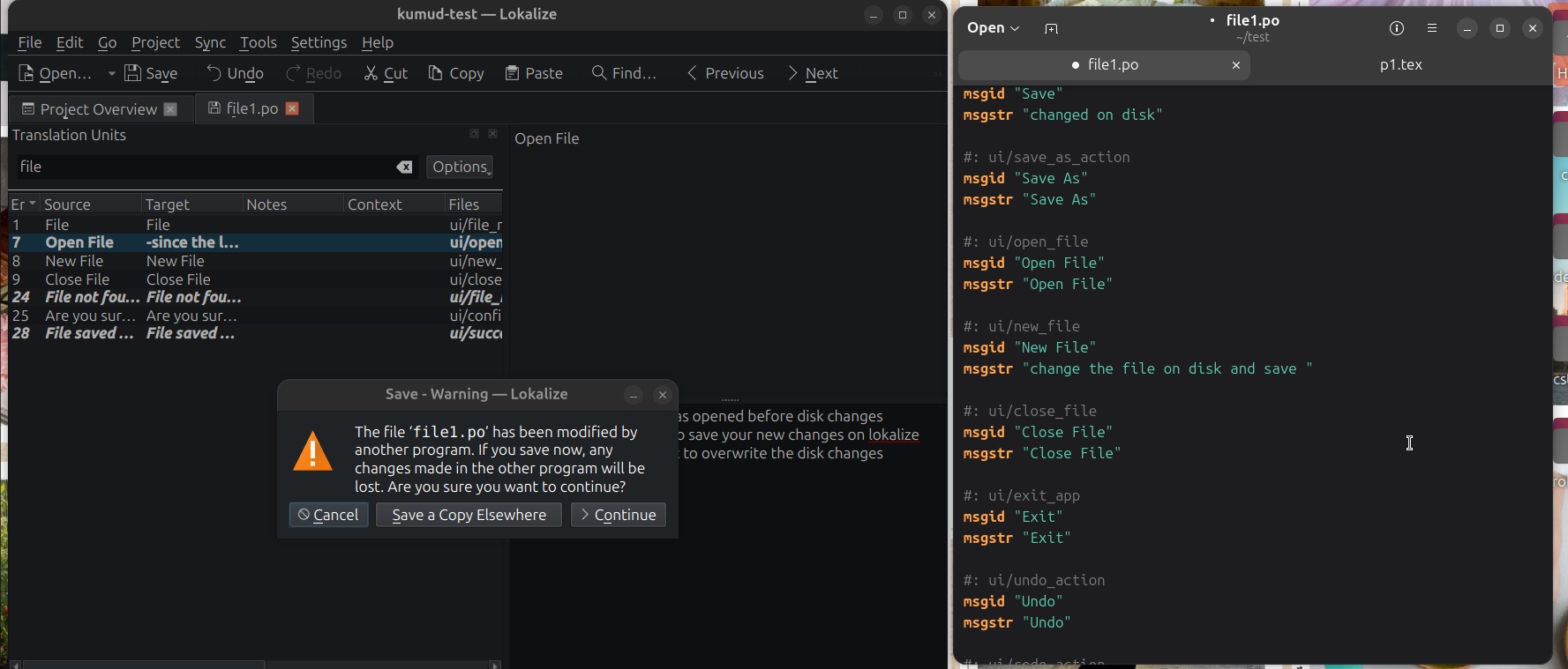 Pop up when opened file in Lokalize is modified by another program